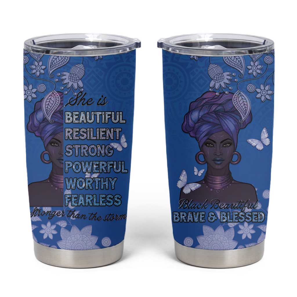African Women Black Beautiful Brave and Bressed - Blue Color Tumbler Cup LT15