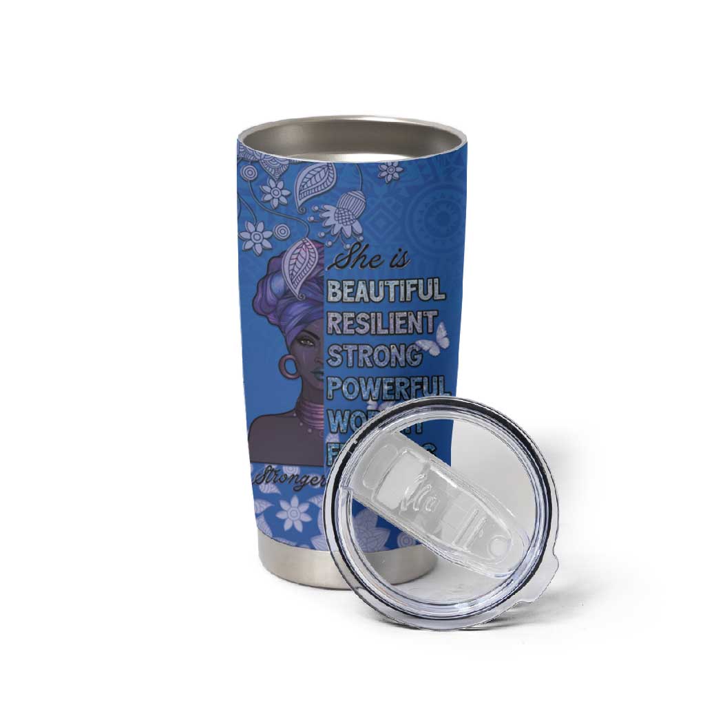 African Women Black Beautiful Brave and Bressed - Blue Color Tumbler Cup LT15