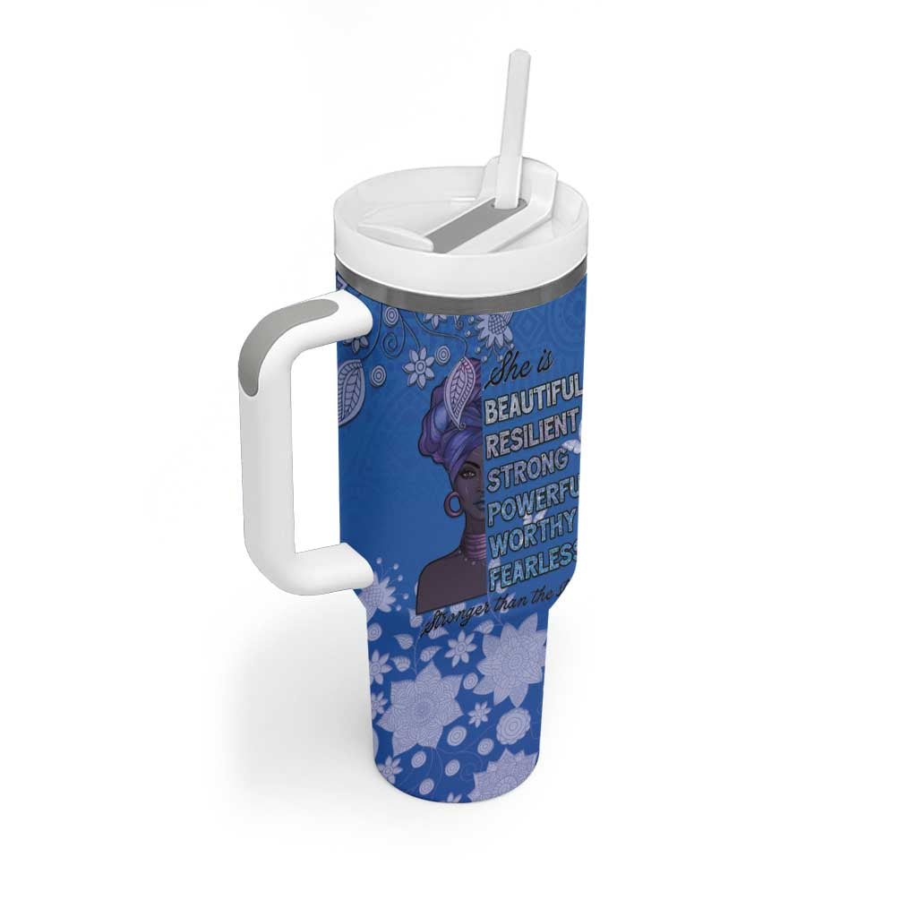 African Women Black Beautiful Brave and Bressed - Blue Color Tumbler With Handle LT15