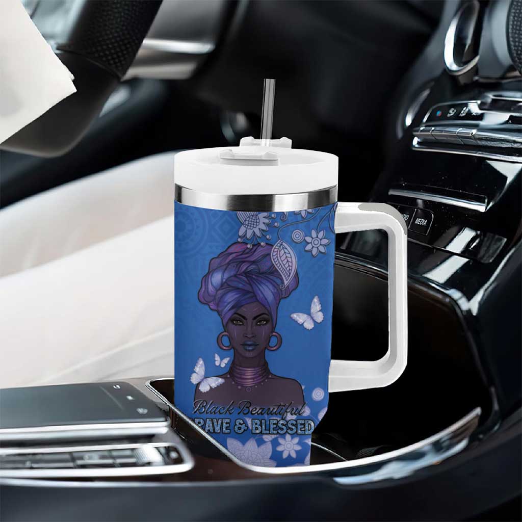 African Women Black Beautiful Brave and Bressed - Blue Color Tumbler With Handle LT15