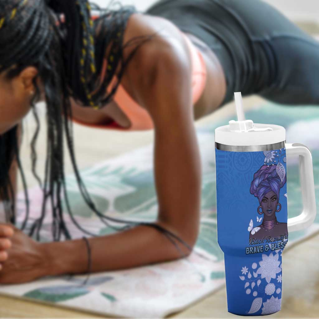 African Women Black Beautiful Brave and Bressed - Blue Color Tumbler With Handle LT15