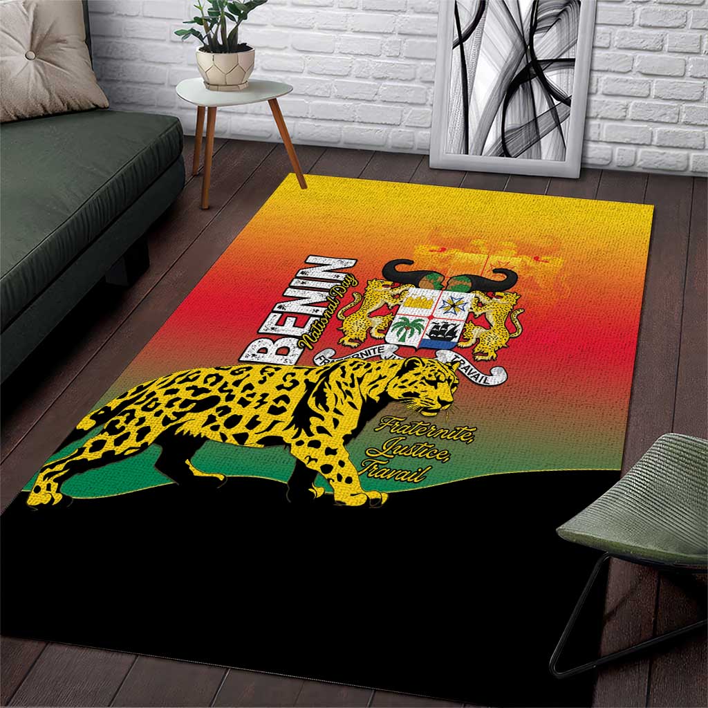 Benin National Day Area Rug Leopard With Coat Of Arms LT15