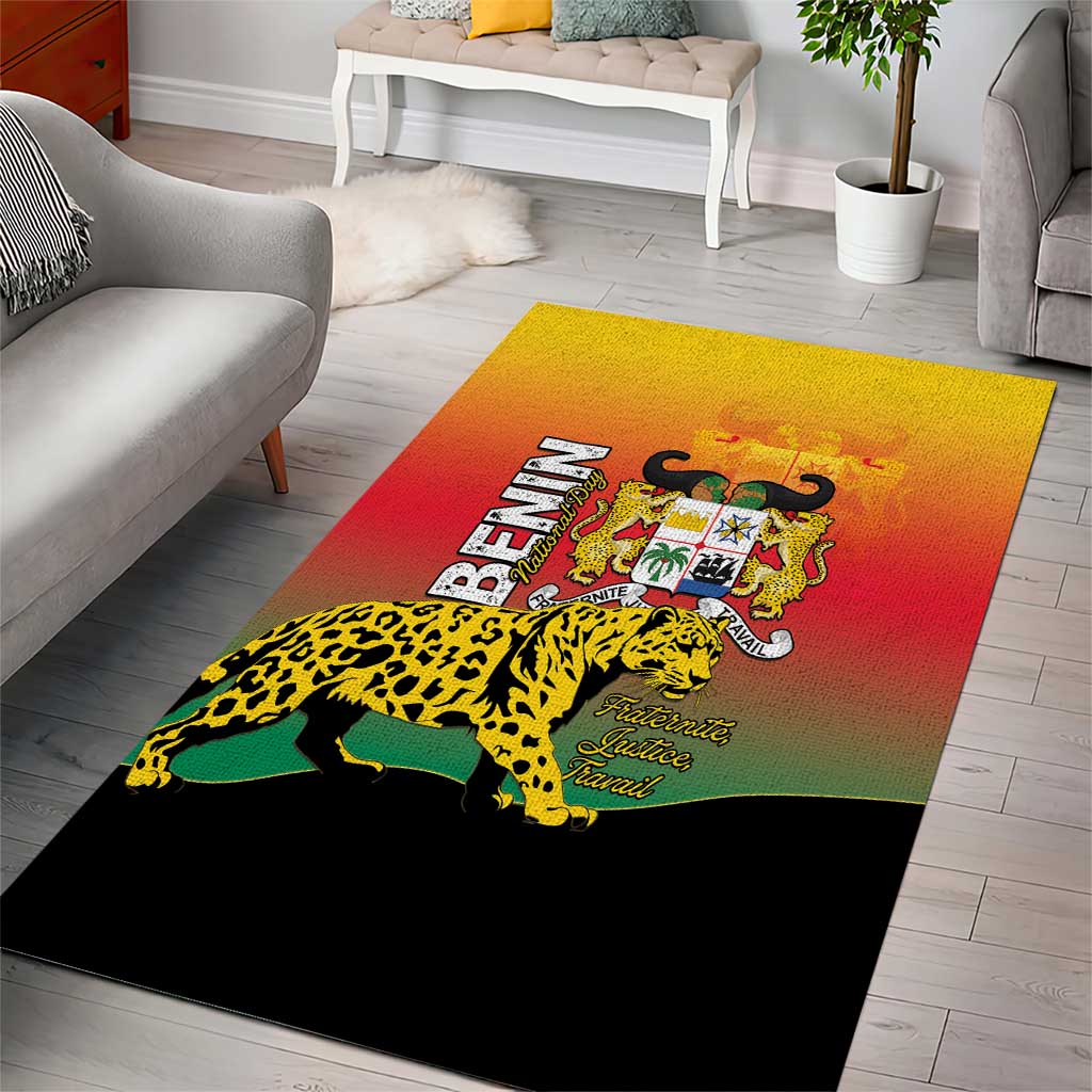 Benin National Day Area Rug Leopard With Coat Of Arms LT15