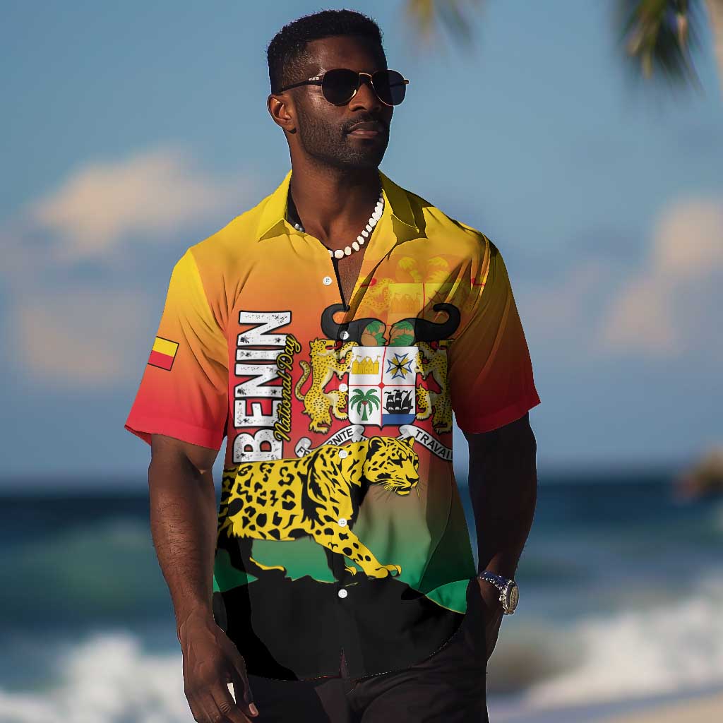 Personalized Benin National Day Hawaiian Shirt Leopard With Coat Of Arms LT15