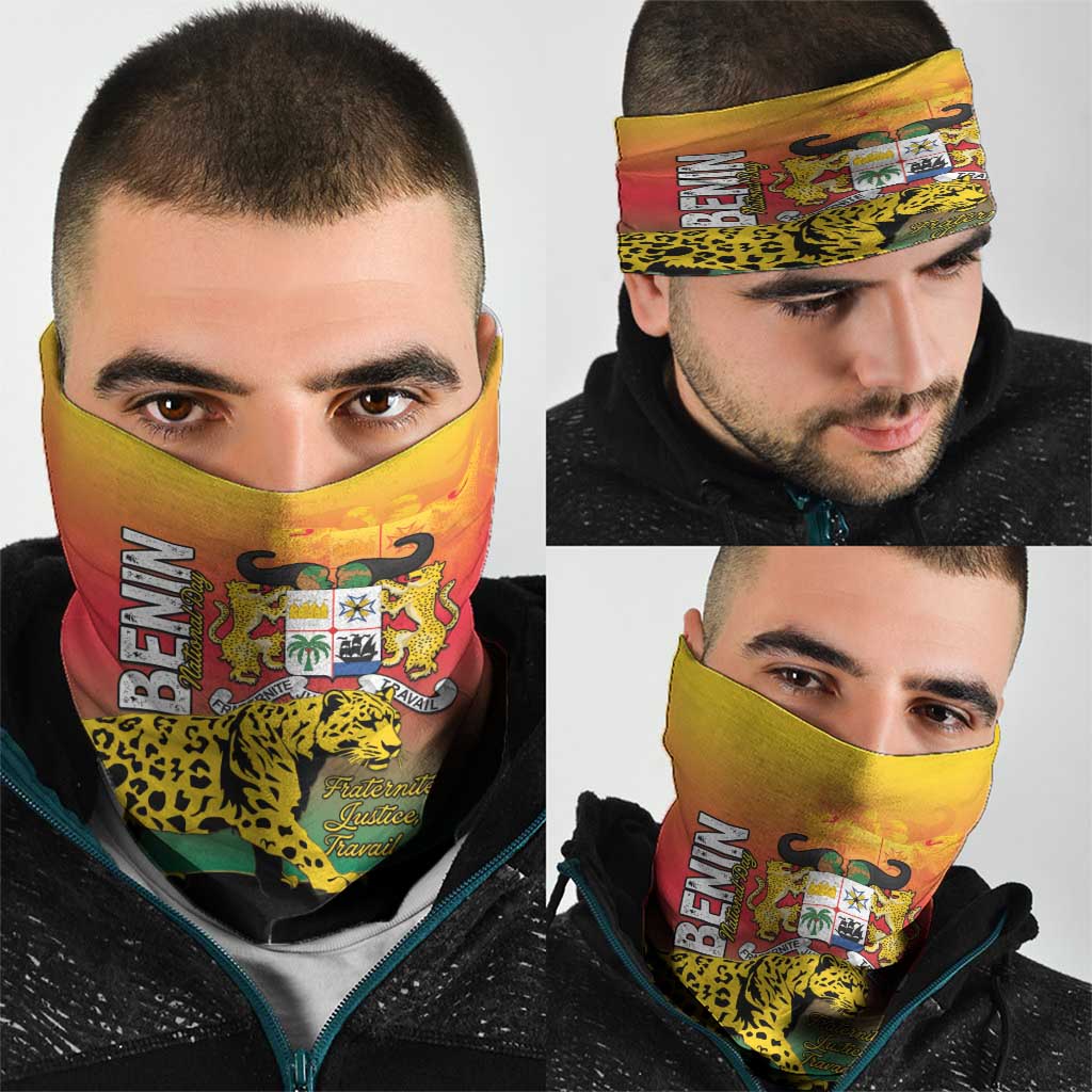 Benin National Day Neck Gaiter Leopard With Coat Of Arms LT15