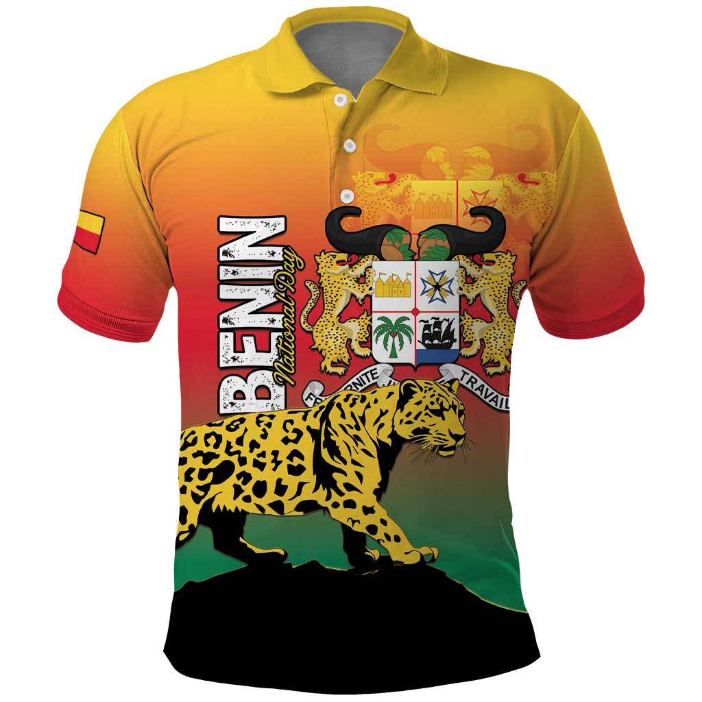 Personalized Benin National Day Polo Shirt Leopard With Coat Of Arms LT15