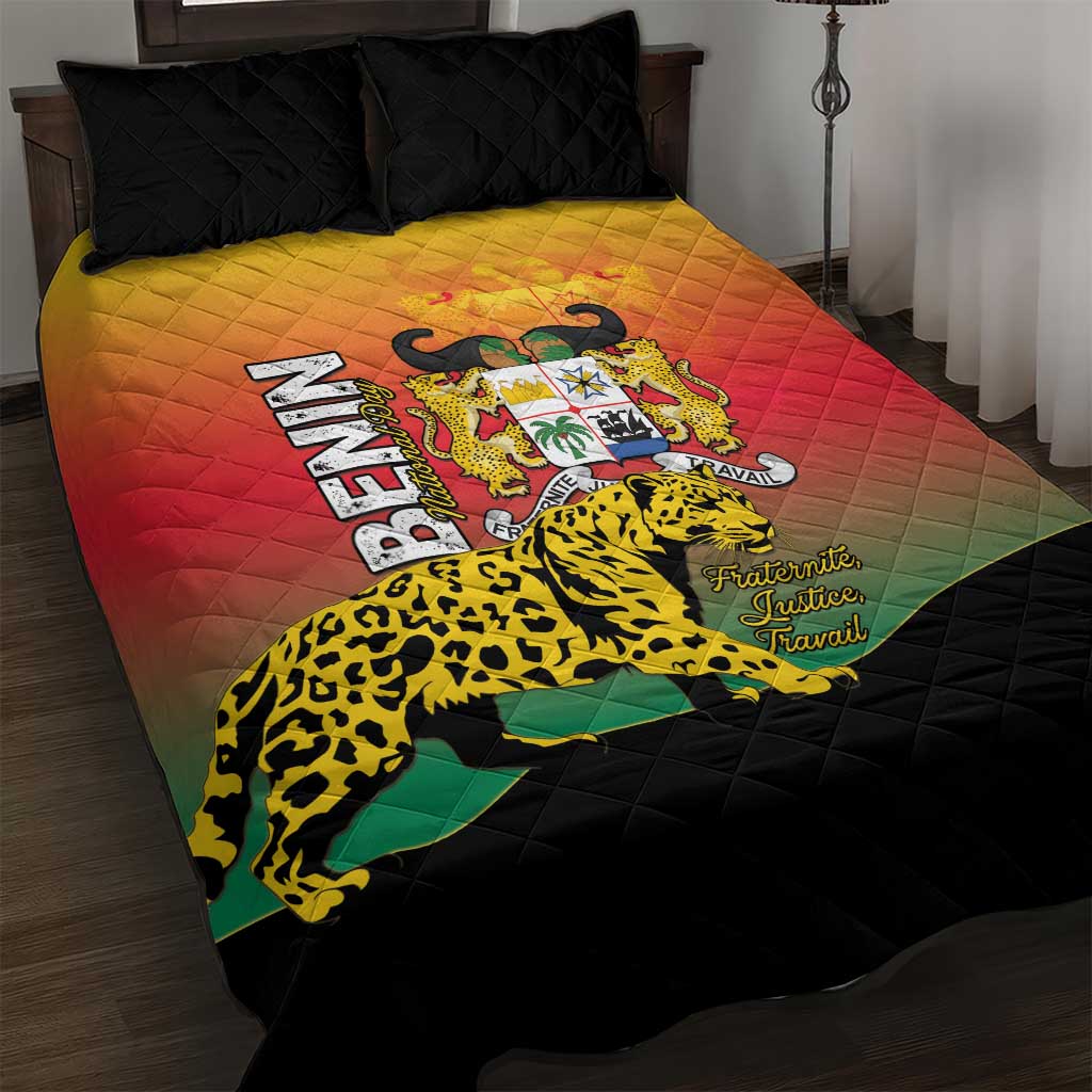 Benin National Day Quilt Bed Set Leopard With Coat Of Arms LT15