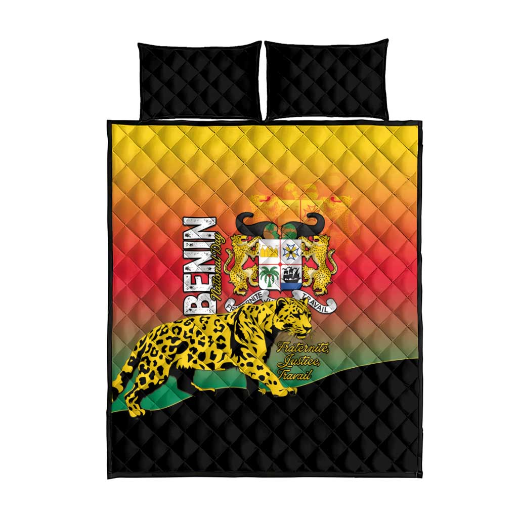 Benin National Day Quilt Bed Set Leopard With Coat Of Arms LT15