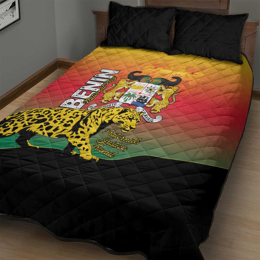 Benin National Day Quilt Bed Set Leopard With Coat Of Arms LT15