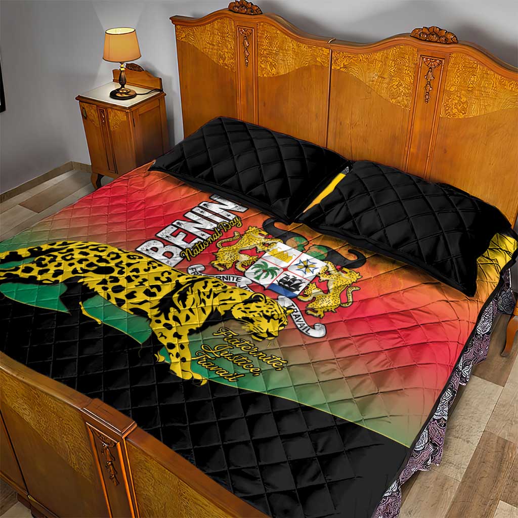 Benin National Day Quilt Bed Set Leopard With Coat Of Arms LT15