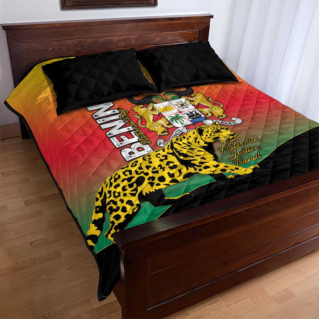 Benin National Day Quilt Bed Set Leopard With Coat Of Arms LT15