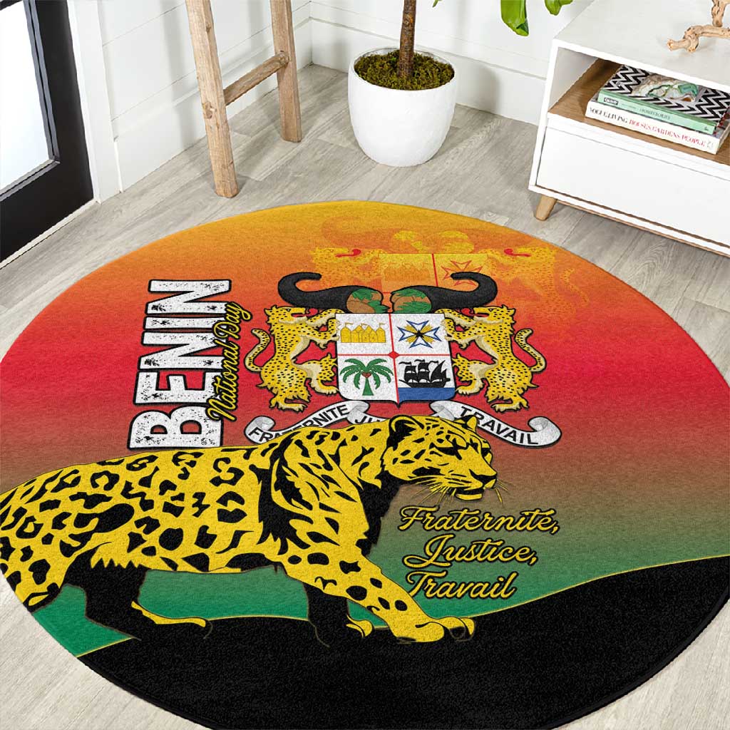 Benin National Day Round Carpet Leopard With Coat Of Arms LT15