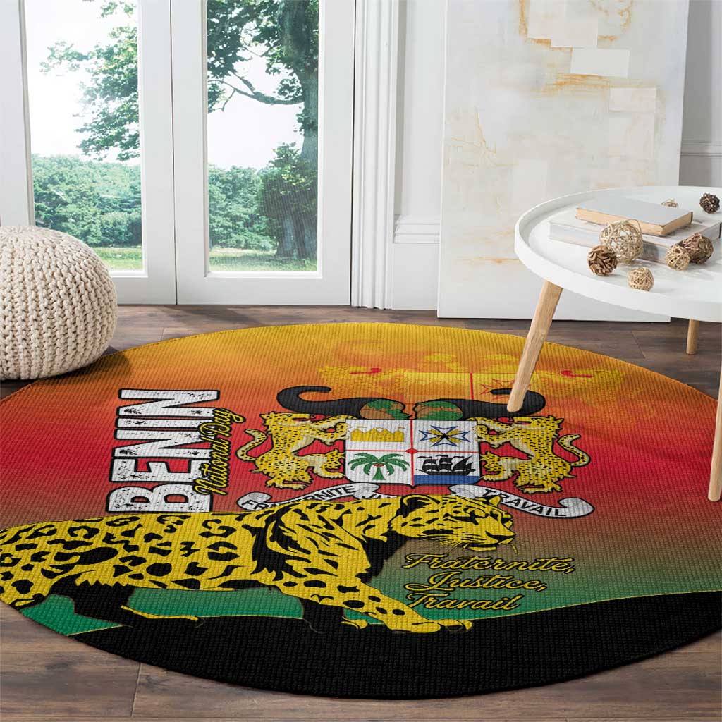 Benin National Day Round Carpet Leopard With Coat Of Arms LT15