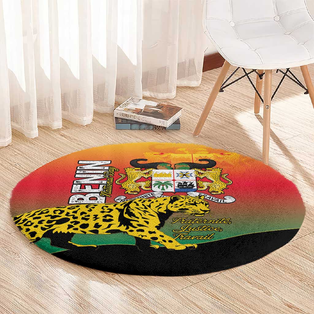 Benin National Day Round Carpet Leopard With Coat Of Arms LT15