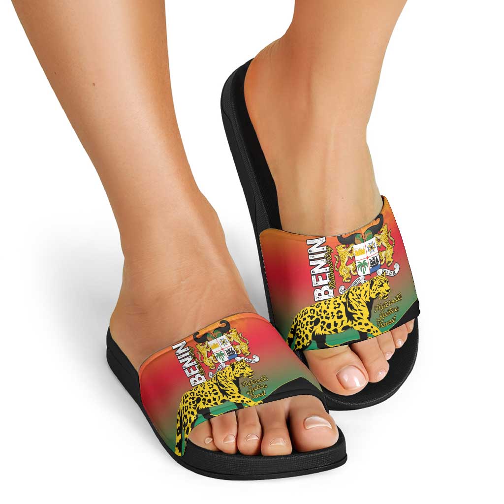 Benin National Day Slide Sandals Leopard With Coat Of Arms LT15