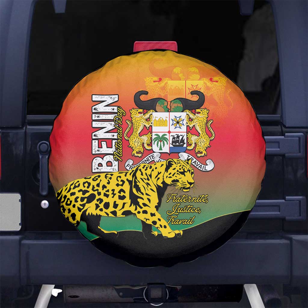 Benin National Day Spare Tire Cover Leopard With Coat Of Arms LT15