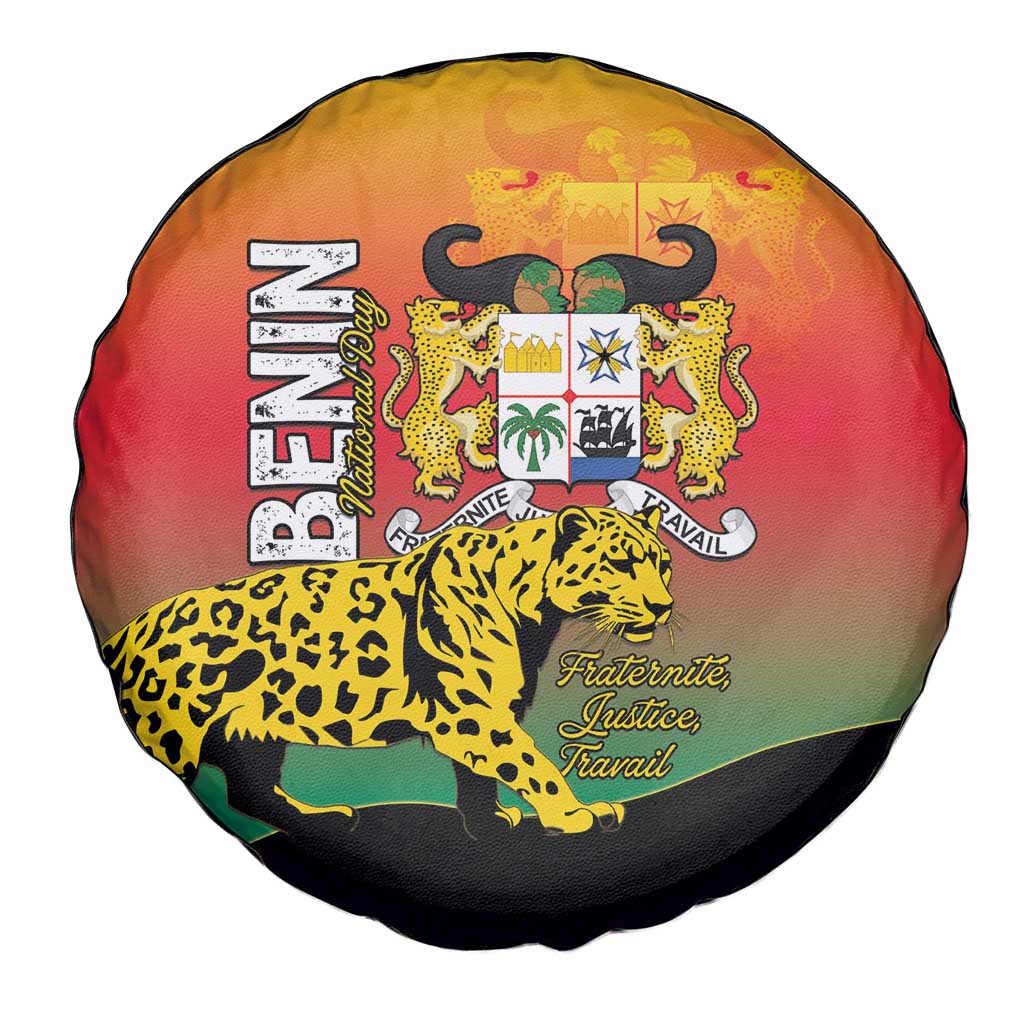 Benin National Day Spare Tire Cover Leopard With Coat Of Arms LT15
