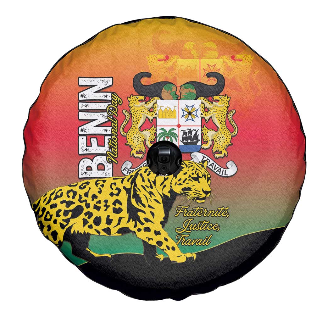 Benin National Day Spare Tire Cover Leopard With Coat Of Arms LT15