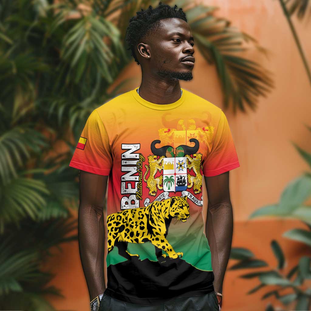 Personalized Benin National Day T shirt Leopard With Coat Of Arms LT15