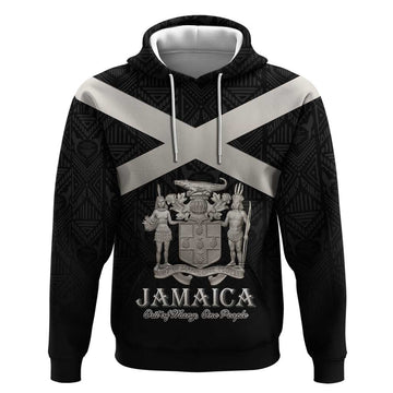 Personalized Jamaica Hoodie Coat Of Arms With Rastafarian Lion Silver Color LT15