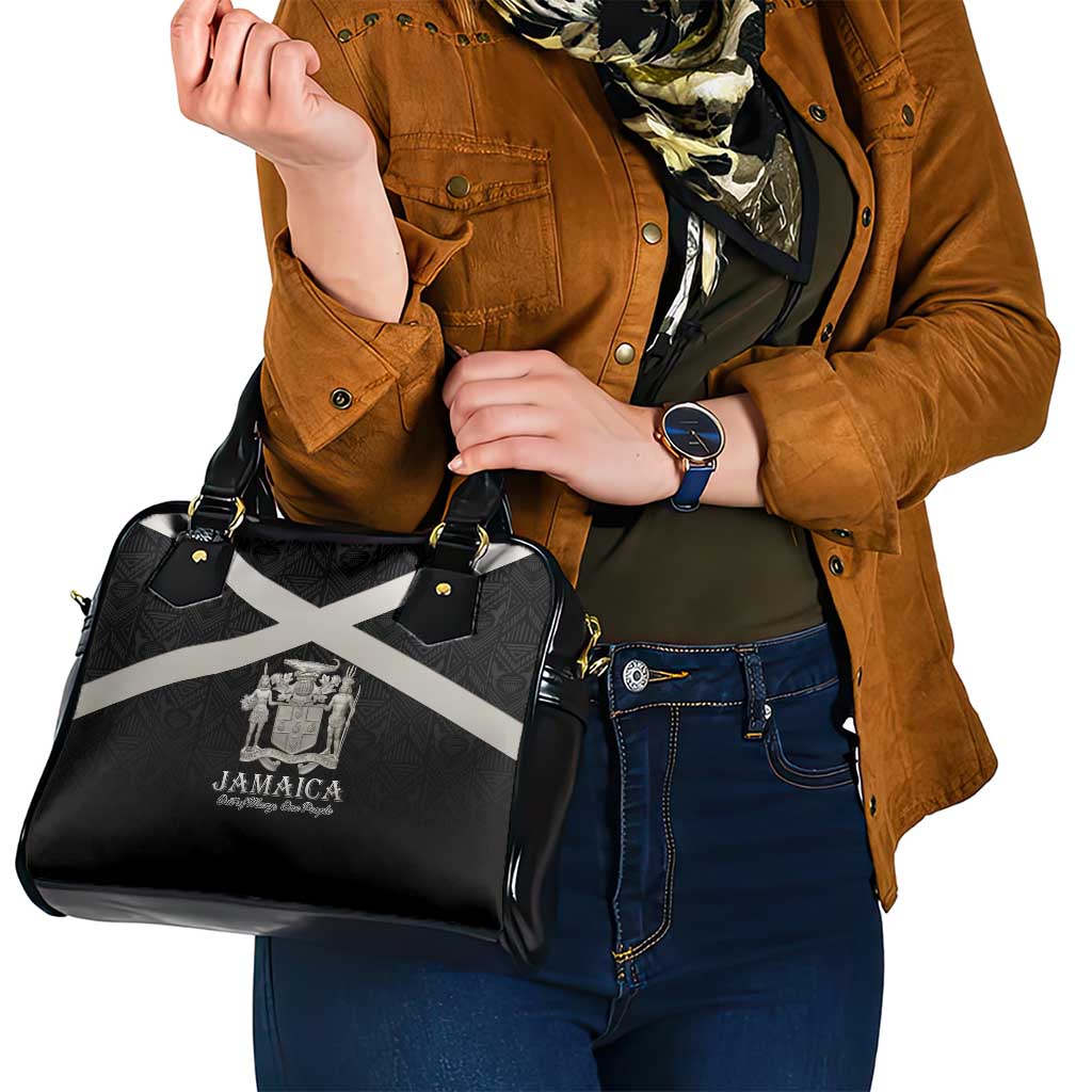 Jamaica Shoulder Handbag Coat Of Arms With Rastafarian Lion Silver Color LT15