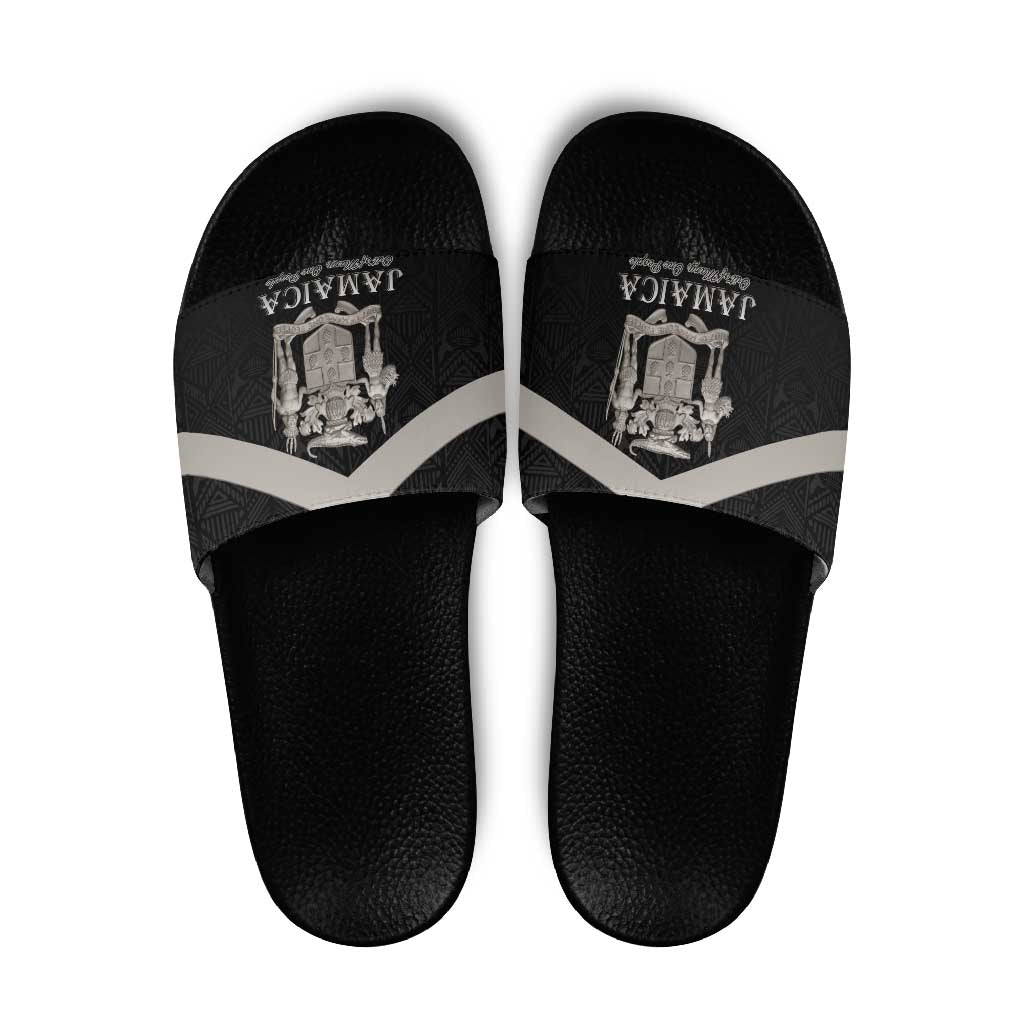 Jamaica Slide Sandals Coat Of Arms With Rastafarian Lion Silver Color LT15