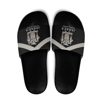 Jamaica Slide Sandals Coat Of Arms With Rastafarian Lion Silver Color LT15