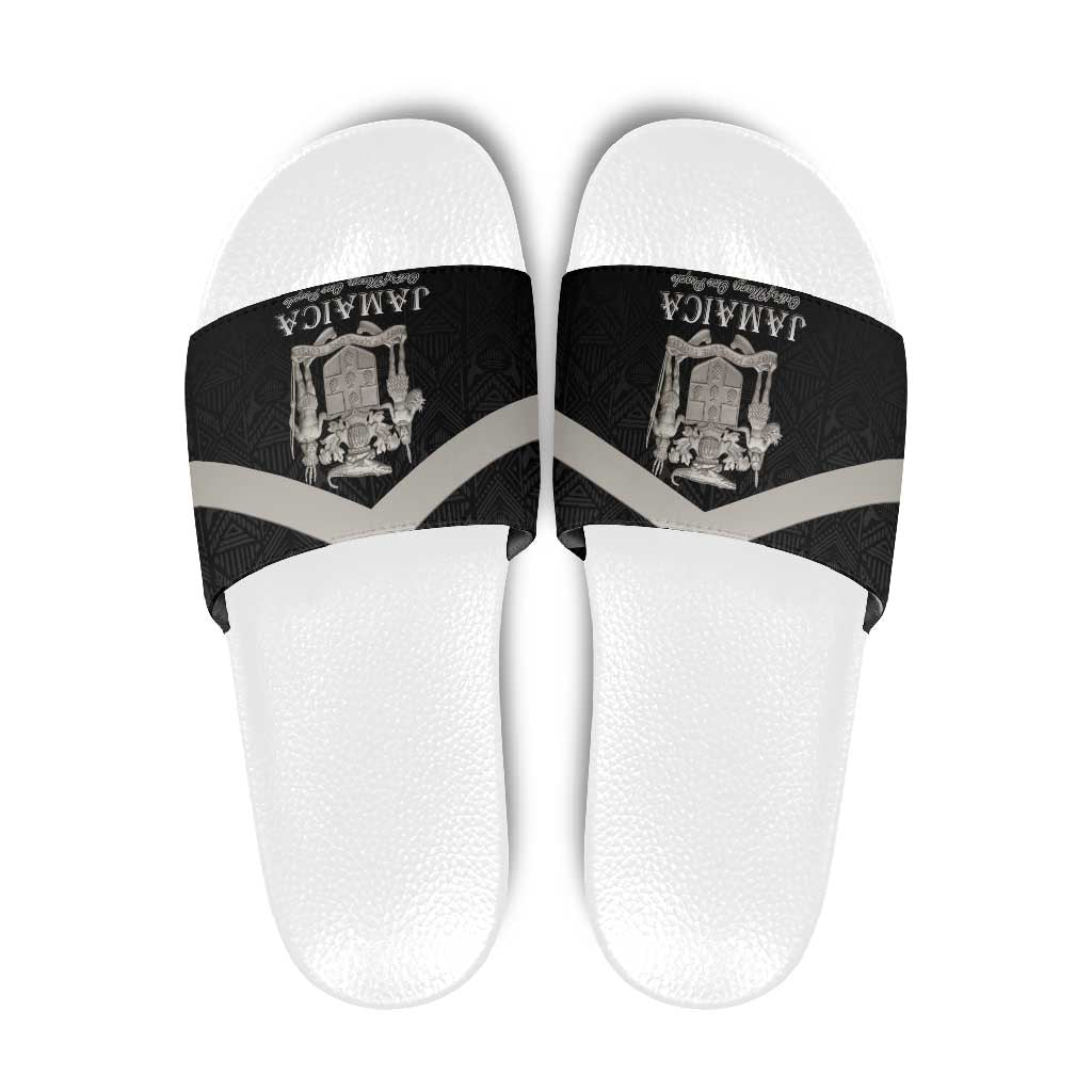 Jamaica Slide Sandals Coat Of Arms With Rastafarian Lion Silver Color LT15