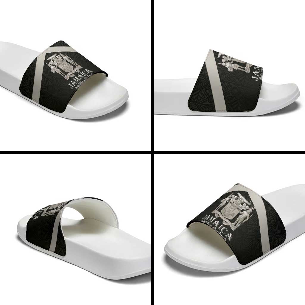 Jamaica Slide Sandals Coat Of Arms With Rastafarian Lion Silver Color LT15