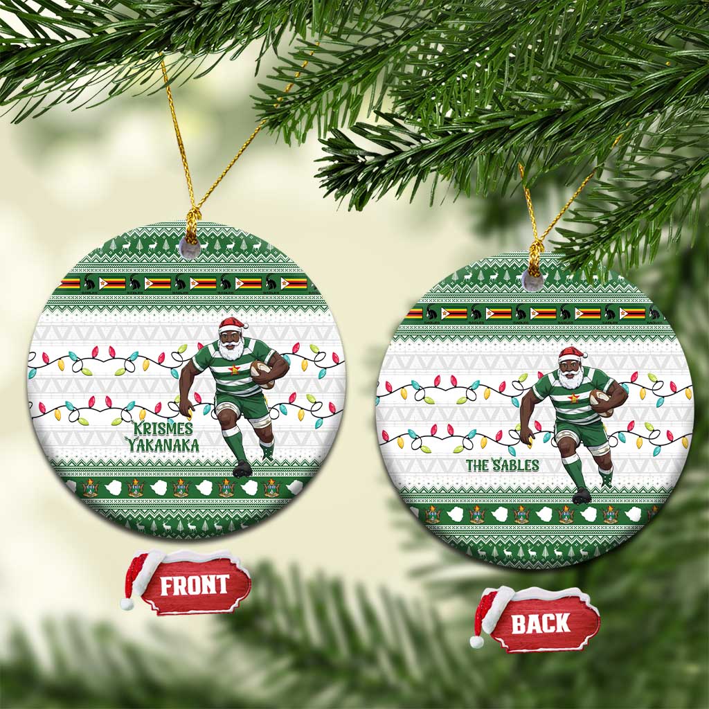 Zimbabwe Rugby Christmas Ceramic Ornament The Sables Krismes Yakanaka LT15