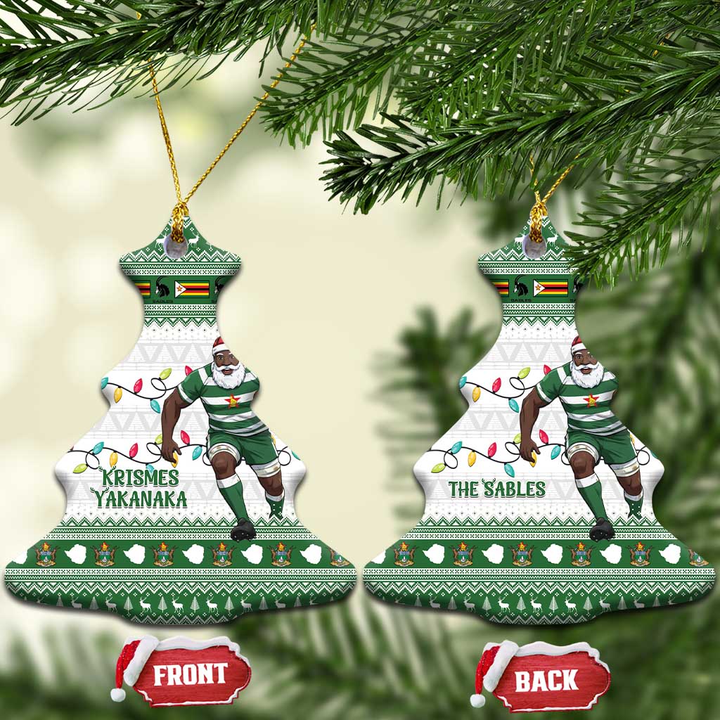 Zimbabwe Rugby Christmas Ceramic Ornament The Sables Krismes Yakanaka LT15