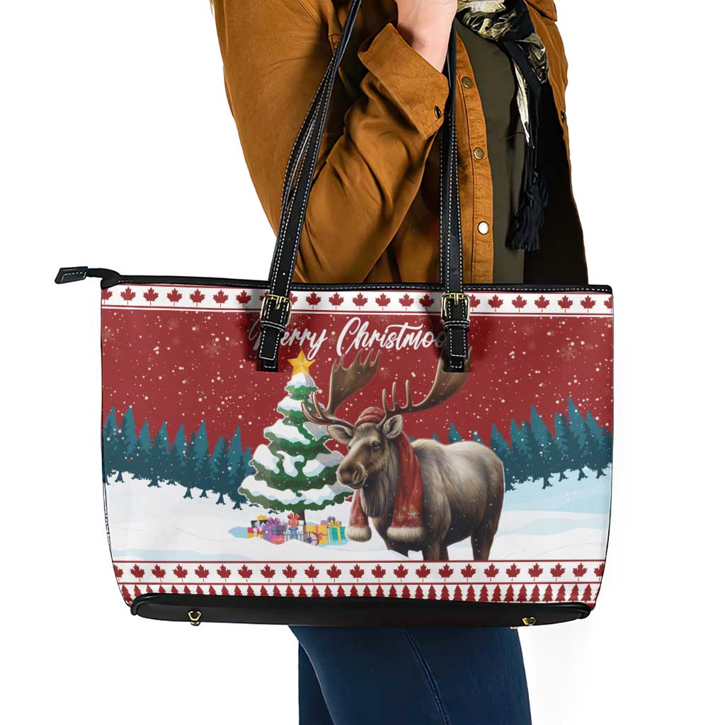 Canada Christmas Leather Tote Bag Merry Christmoose LT15