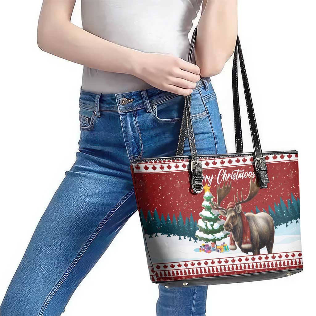 Canada Christmas Leather Tote Bag Merry Christmoose LT15