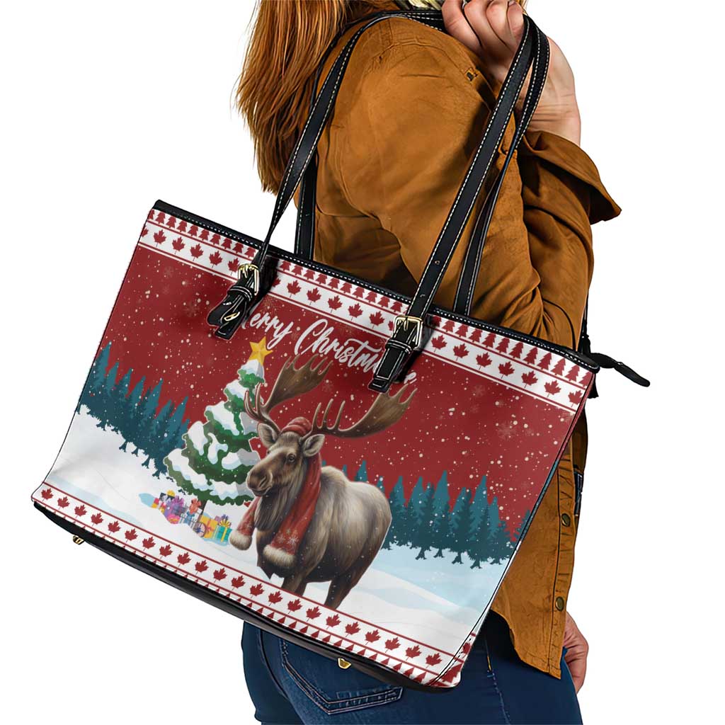 Canada Christmas Leather Tote Bag Merry Christmoose LT15