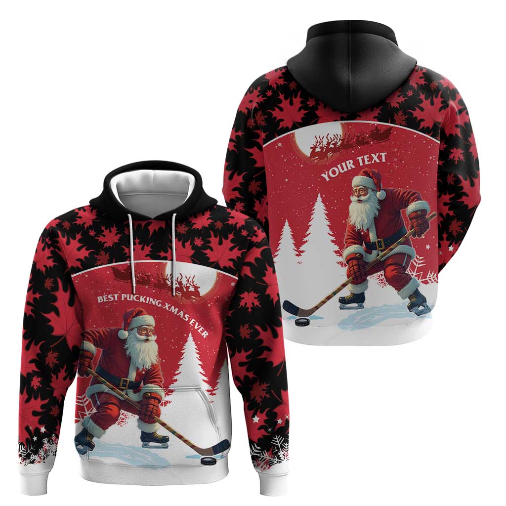 Personalized Canada Christmas Hoodie Santa Claus Hockey Player - Maple Leaves Pattern LT15