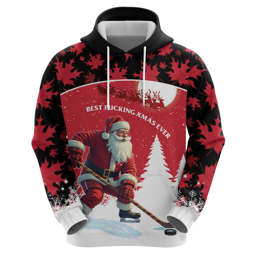 Personalized Canada Christmas Hoodie Santa Claus Hockey Player - Maple Leaves Pattern LT15