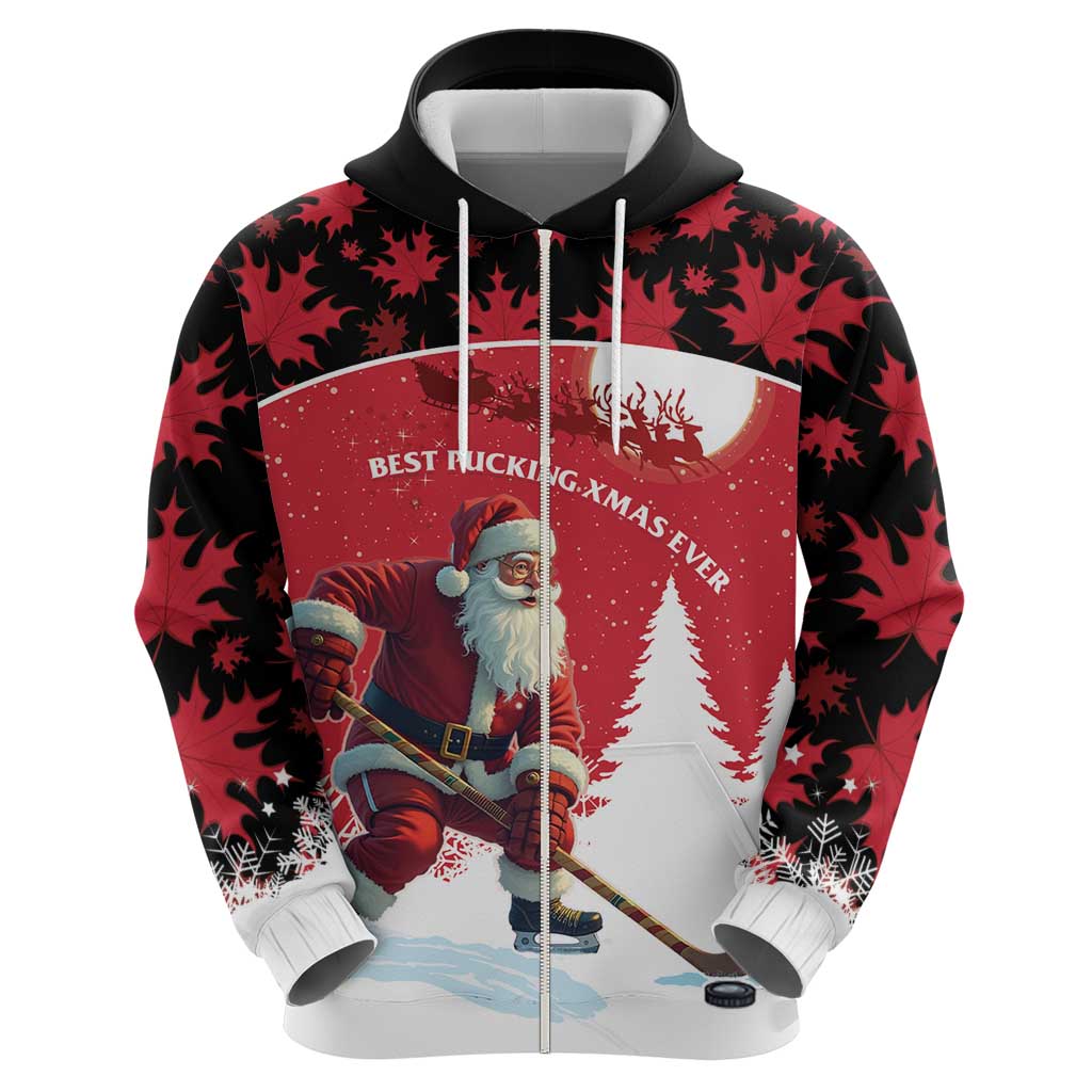 Personalized Canada Christmas Hoodie Santa Claus Hockey Player - Maple Leaves Pattern LT15