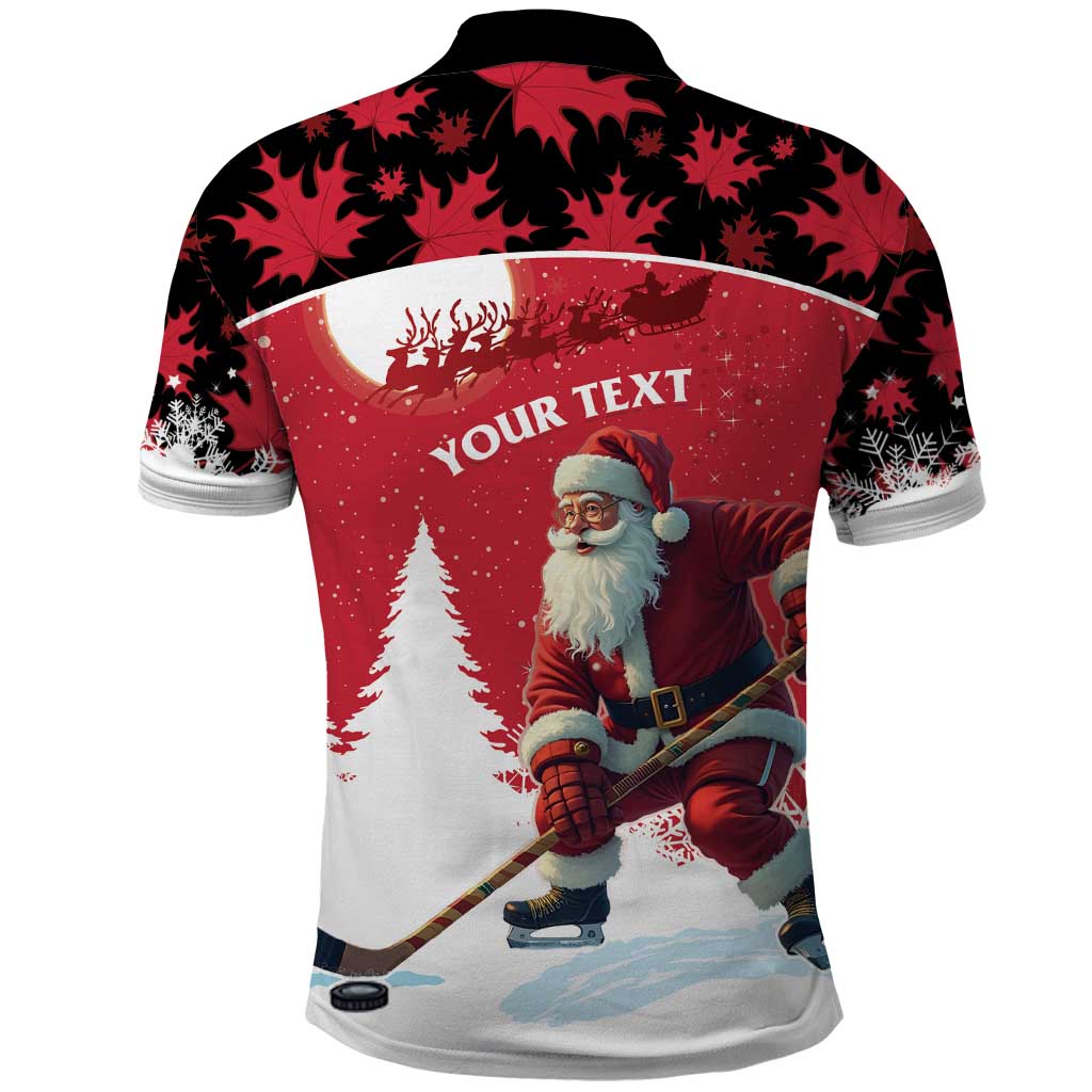 Personalized Canada Christmas Polo Shirt Santa Claus Hockey Player - Maple Leaves Pattern LT15