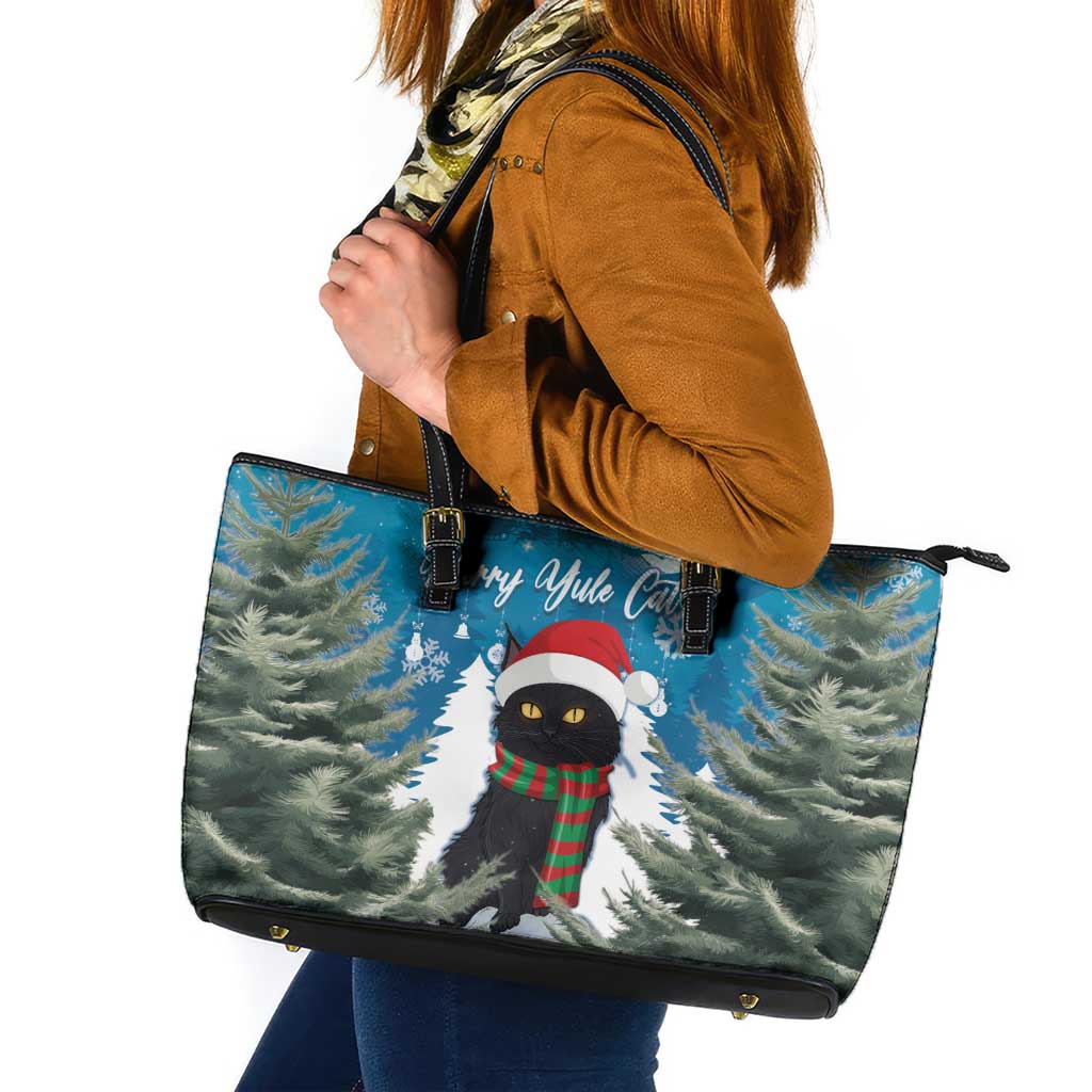 Iceland Christmas Leather Tote Bag Merry Yule Cat LT15