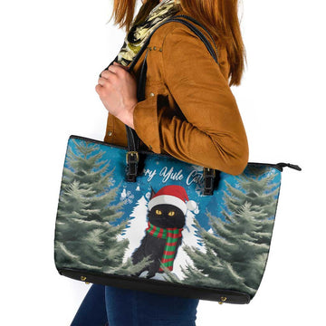 Iceland Christmas Leather Tote Bag Merry Yule Cat LT15