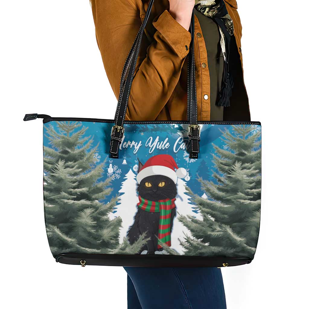 Iceland Christmas Leather Tote Bag Merry Yule Cat LT15