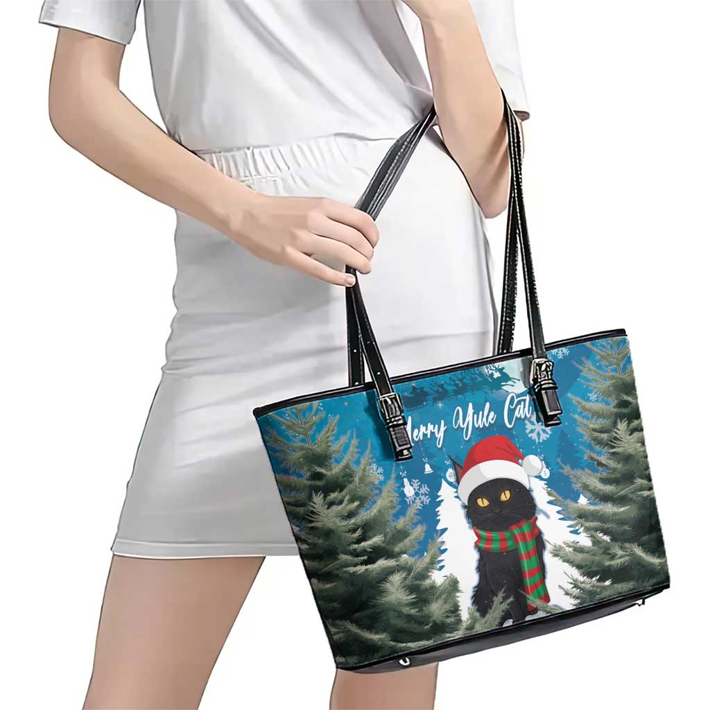Iceland Christmas Leather Tote Bag Merry Yule Cat LT15