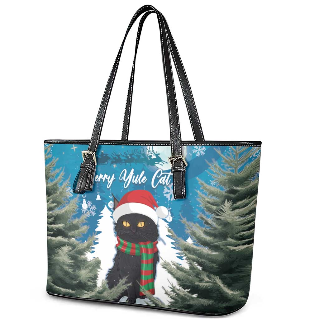 Iceland Christmas Leather Tote Bag Merry Yule Cat LT15