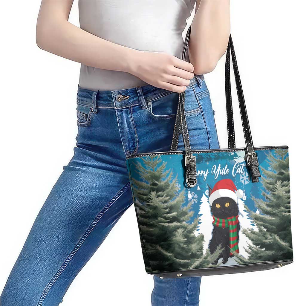 Iceland Christmas Leather Tote Bag Merry Yule Cat LT15