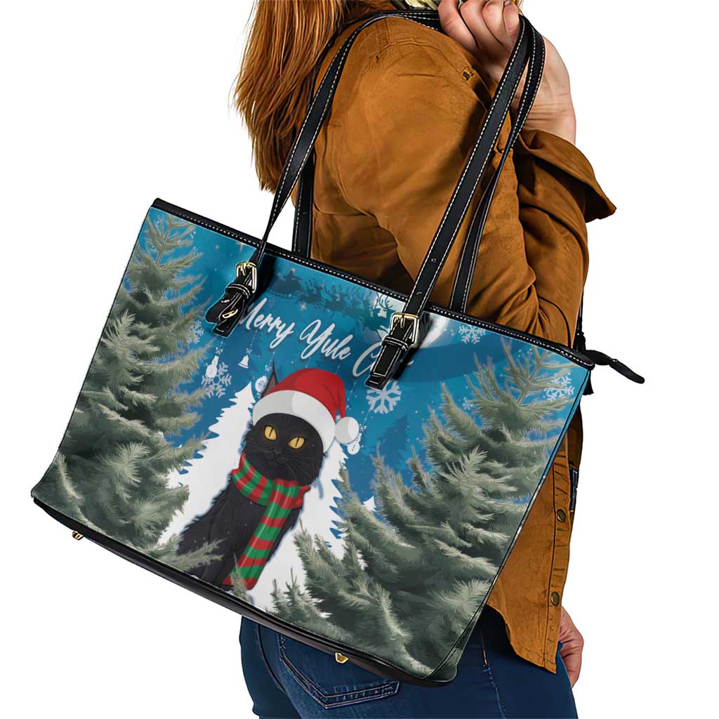 Iceland Christmas Leather Tote Bag Merry Yule Cat LT15
