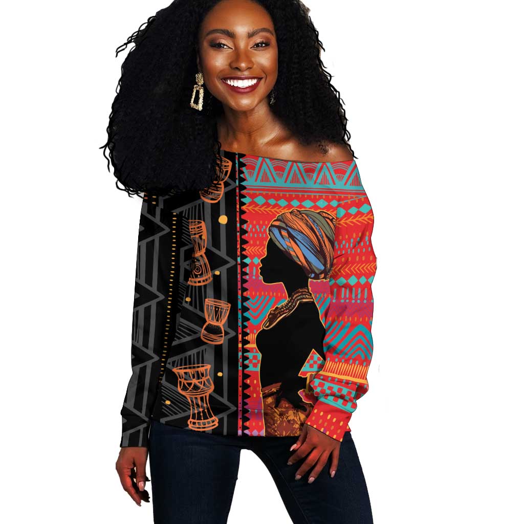 African Women Off Shoulder Sweater Ethnic Pattern LT15