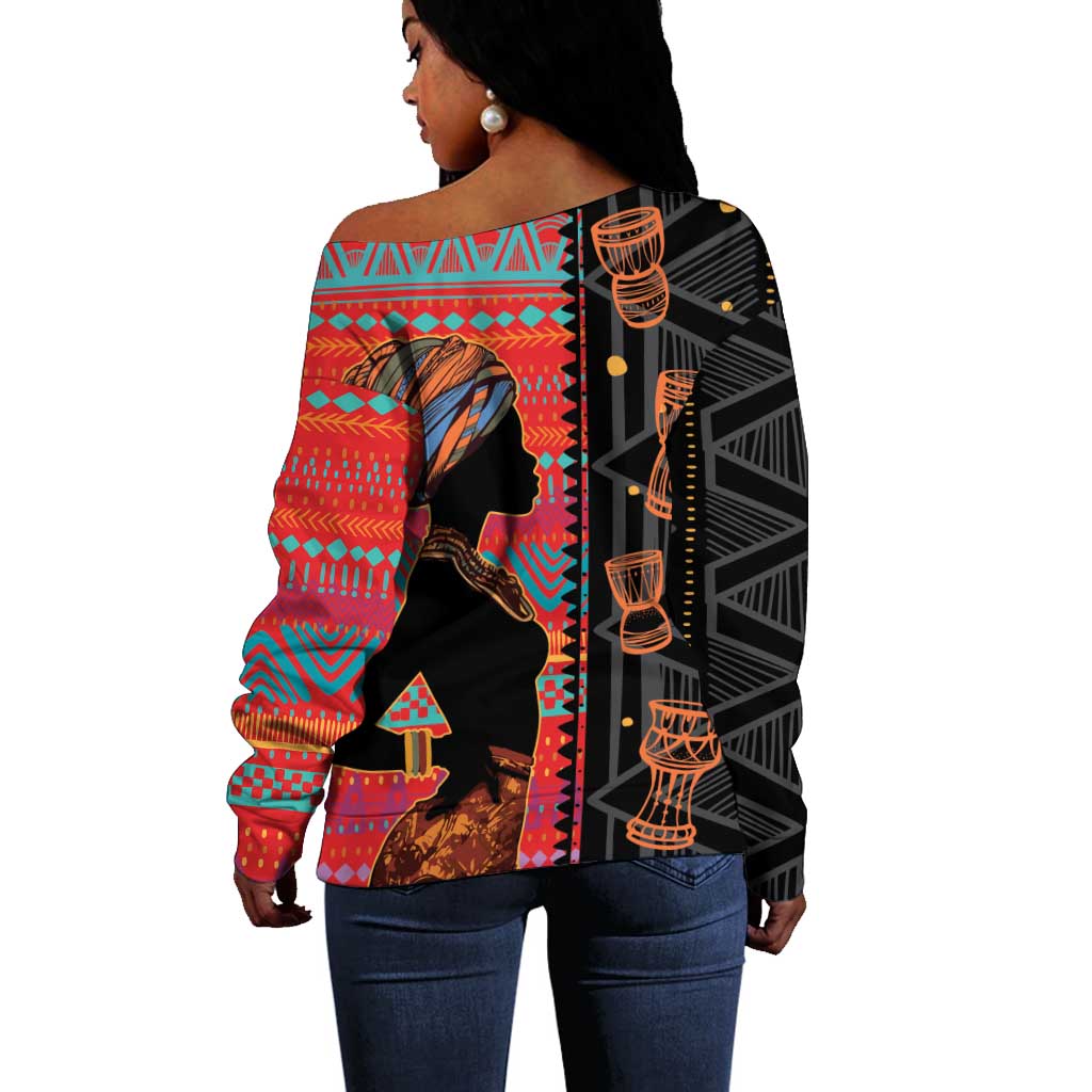 African Women Off Shoulder Sweater Ethnic Pattern LT15