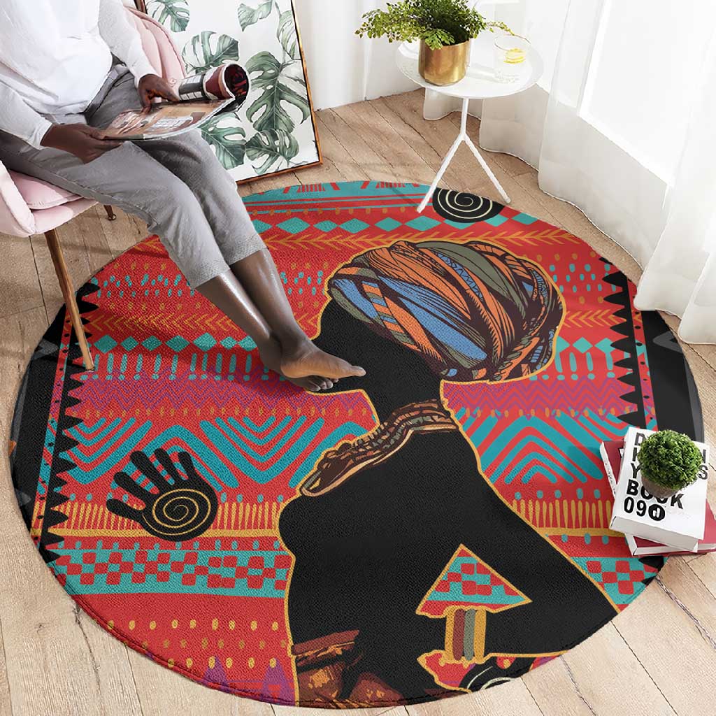 African Women Round Carpet Ethnic Pattern LT15