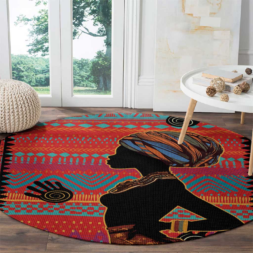 African Women Round Carpet Ethnic Pattern LT15