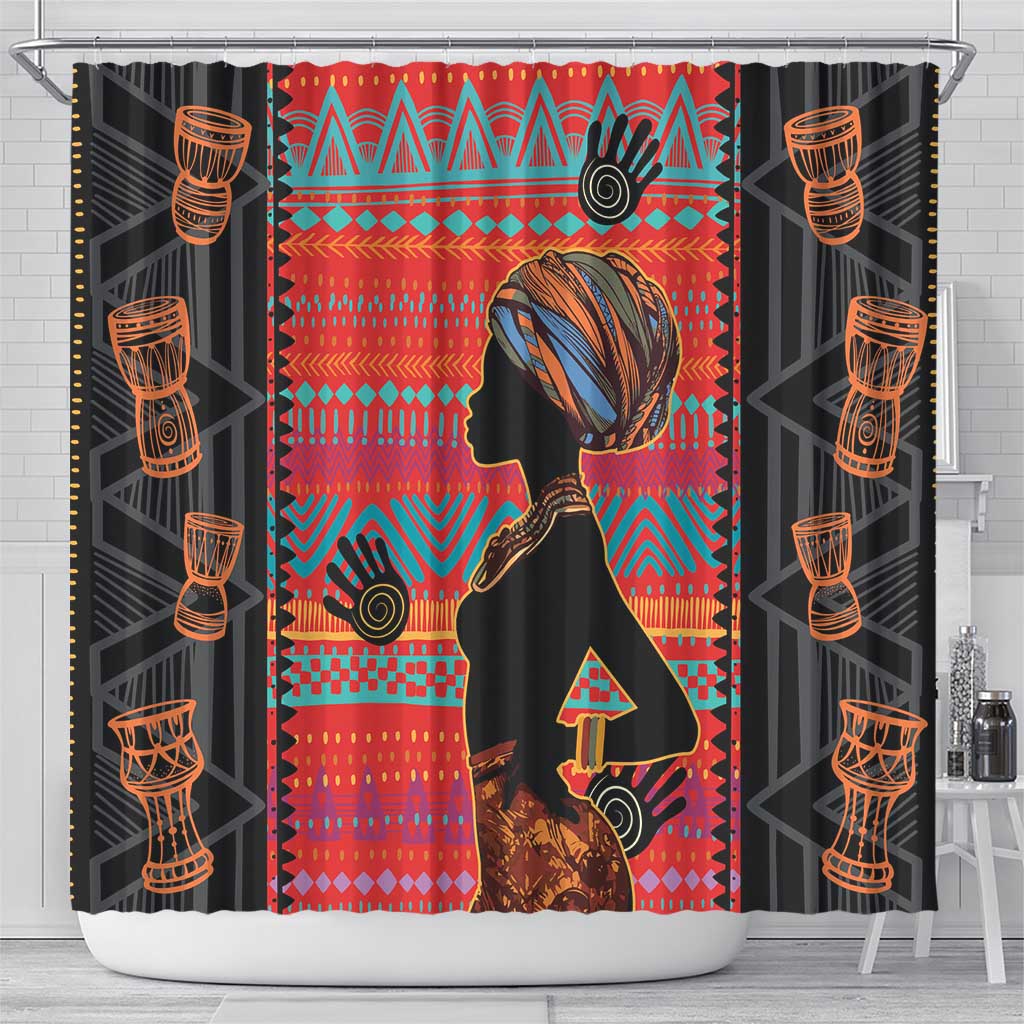 Happy International Women's Day Shower Curtain African Women With Ethnic Pattern LT15